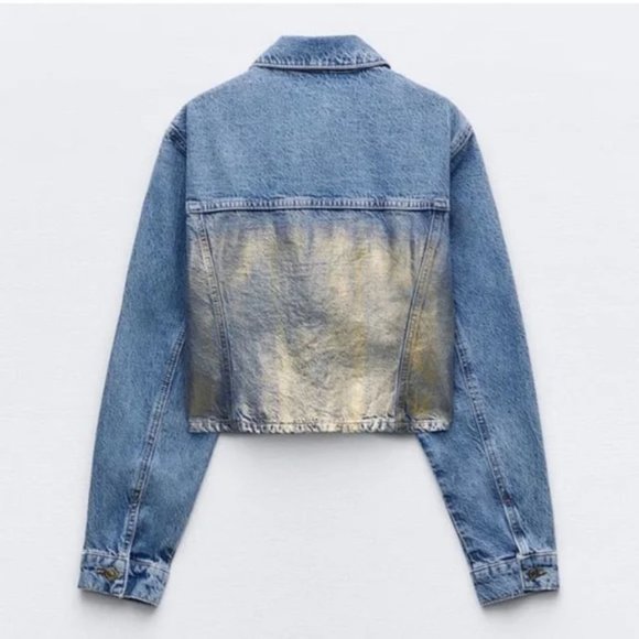 ZARA Z1975 CROPPED METALLIC DENIM JACKET - Picture 2 of 4